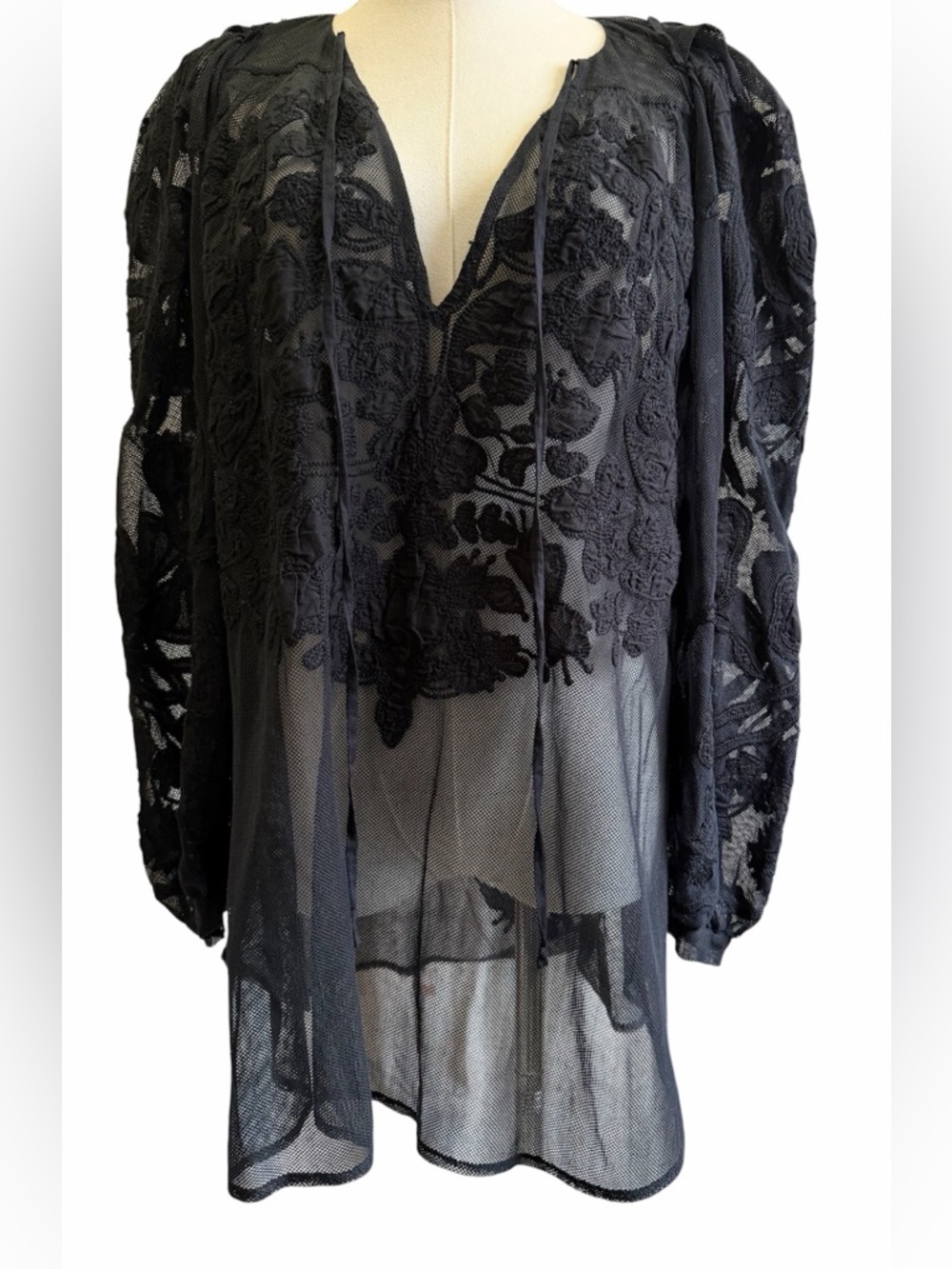 Rachel Comey Bacchus Embroidered Mesh Puff Sleeve Blouse - Black - Size 4